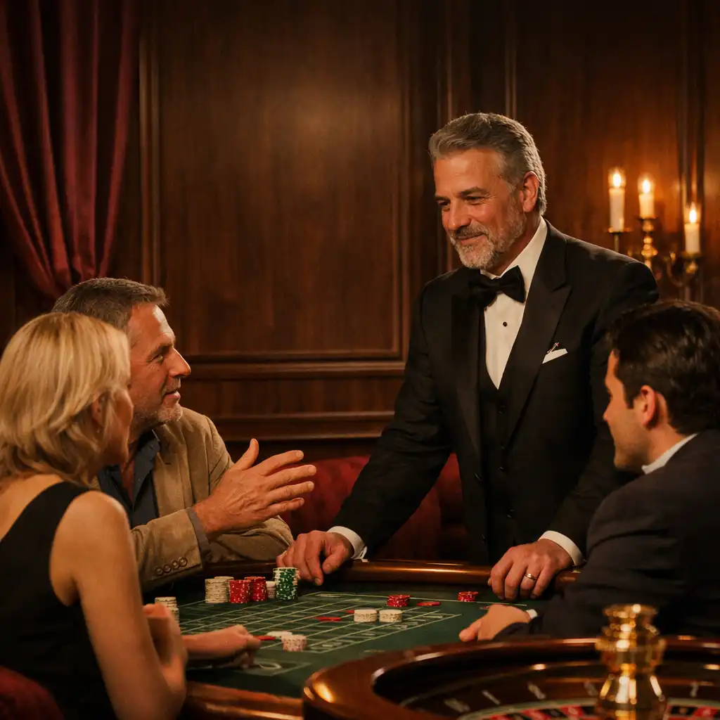Goście przy fizycznym stole Ruletki w Casino Lounge Zelva Runi