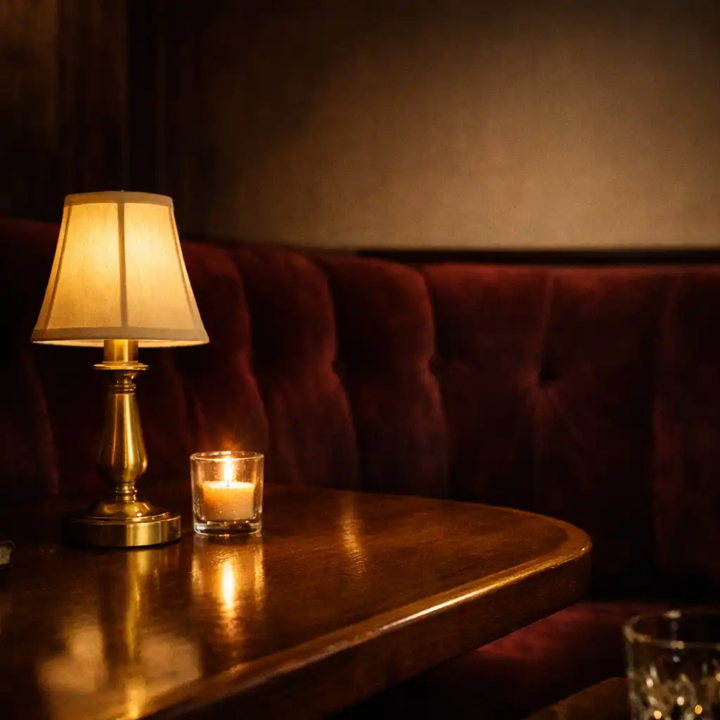 Burgundowa, kameralna część Casino Lounge ze światłem świecy